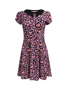 Gorgeous 50's 60's Pink Purple Leopard Skin Animal Print Collar Rockabilly Dress - Picture 1 of 3