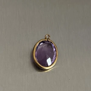 Nice Vintage 4 Carats Amethyst Stone  Pendant In 14k Gold Frame Bezel Charm - Picture 1 of 3