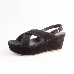 Car Shoe by Prada Cris Cross Sandals Mid Wedge Brown Suede Women Size US 9 EU 39 - Picture 1 of 7