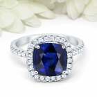 3.75ct Blue Sapphire Simulated Diamond Accent Halo Ring 14k White Gold Plated