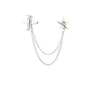 Silver Airplane With Hanging Chain And Stone Star brooch - Picture 1 of 4