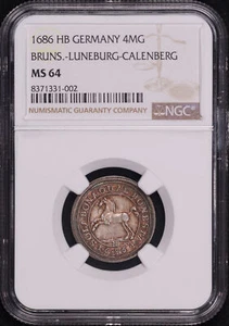 1686 HB German States Brunswick-Lüneburg-Calenberg Silver 4 MG KM-27 NGC MS-64 - Picture 1 of 2