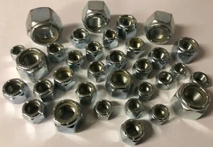 1/4", 5/16",3/8",1/2", 5/8",3/4",7/8",1", UNC, Nyloc Nuts, Bright Zinc Plated. - Picture 1 of 7