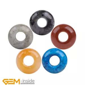 Natural Assorted Gemstone Rondelle Donuts Spacer Big Hole Beads 14mm 10Pcs AU - Foto 1 di 109