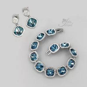 Pendientes colgantes de gota de estrás de cristal azul acuático tono plateado 40 - Imagen 1 de 11