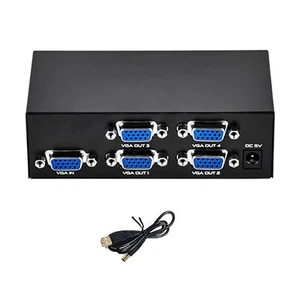 4 Port VGA Splitter 1x4 1 in 4 out VGA Video Support 720P/1080P DC 5V 1A - Photo 1/12