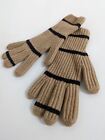 Johnstons Of Elgin Brown Ladies Upcycled Cash Wool Rib Stripe Gloves New Rrp 120