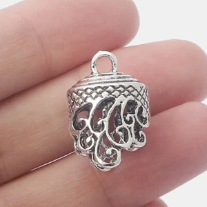 5PCS Antique Silver Hollow Lacework Embossment End Caps for Jewelry Findings - Picture 1 of 4