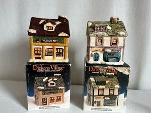 Juego de 2 portavelas de cerámica con luz de té Dickens Village Inn panadería - Imagen 1 de 6