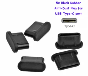 5x USB-C PORT ANTI-DUST PLUG BLACK SILICONE STOPPER for Samsung Galaxy S25 - Photo 1/1