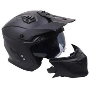 Stealth Fighter Convertible Motorcycle Bike Full & Open Face Helmet Matt Black - Picture 1 of 3