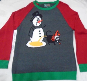 Suéter Pullover Feo Navidad Muñeco de Nieve Orinar Perro Talla Adulto Grande - Imagen 1 de 2