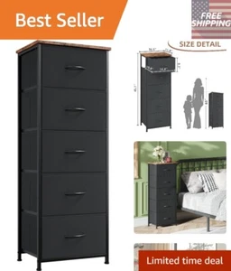 Compact Black Tall Dresser with 5 Drawers - Ideal for Bedrooms and Living Rooms - Picture 1 of 10