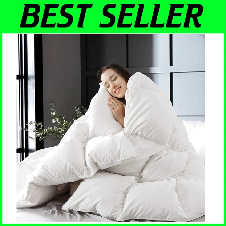 King Size Feather Down Comforter, White Luxury Bedding - Image 1 of 4