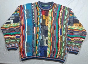 Vintage Tundra Pullover Herren Medium strukturiert 3D Coogi Stil hell bunt Kanada - Bild 1 von 10