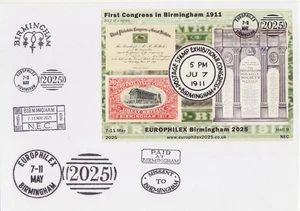 GB Stamps Souvenir Cover Europhilex sheet (2), 1911 Congress in Birmingham 2025 - Picture 1 of 1