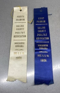 Antique 1926 Vintage 4H Poultry Ribbons ~ Saline Country ~ Dorchester Nebraska - Picture 1 of 3