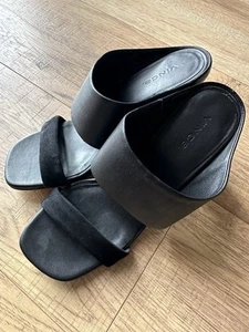 Vince Vero Cuoio Quinn Women 7.5 Black Leather Slip-On Open Toe Block Heel Mules - Picture 1 of 6