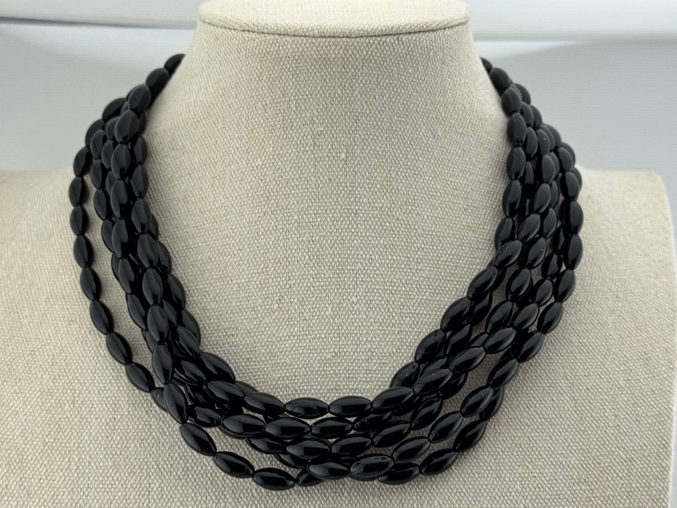Collar Jay King DTR Coral Negro Plata Esterlina 6 Hilos Cuentas Foto 1 de 4