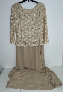 Magic Moms Gr. L Kleid Brautmutter Bräutigam Spitze Pailletten beige lang - Bild 1 von 11