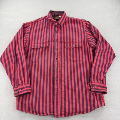 Vintage Eddie Bauer Shirt Mens Large Red Navy Striped McKinley Cloth Flannel 90s - Image 1 of 4