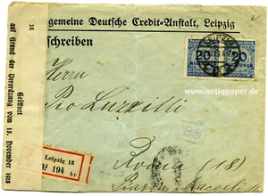 Reco Brief Postüberwachung MeF Inflation Infla Leipzig n. Rom Roma Italien 1923 - Bild 1 von 2