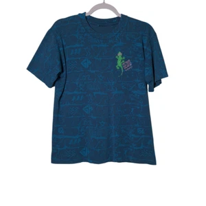 VINTAGE Gecko Hawaiian All-Over Print USED Shirt (S, Single Stitch, Blue, AOP) - Picture 1 of 8