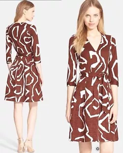 Talla 6 Diane Von Furstenberg Vestido Envolvente de Joyas Marrón Gigante Nuevo con Etiquetas $598 - Imagen 1 de 4