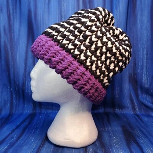 Purple Black and White Snug Soft Beanie 9" Wonderfully Warm Handmade Beetlejuice - Picture 1 of 1
