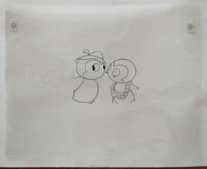 Vintage Animazione Disegno Celluloide - Love Birds / Pinguini Baciare Cappello Alpino - Foto 1 di 3
