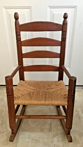 Antique Wood Ladder Back Child Rocking Chair Woven Rush Seat Farmhouse Style Cover