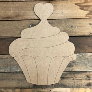 Heart Cupcake Cutout, Unfinished Shape, Paint by Line, Engraved Valentine Craft - Picture 1 of 1