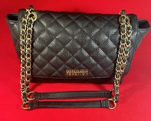 Kenneth Cole Reaction Shoulder Purse Bag Double Chain Handles Quilted Black - Picture 1 of 5