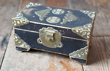 Vintage Chinese Brass Wooden Lacquered Jewellery Trinket Box