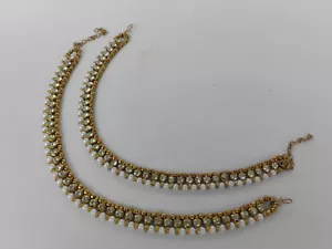 Ethnic Indian Gold Plated Bollywood Bridal Anklet traditional Jewelry CZ Payal - Picture 1 of 5