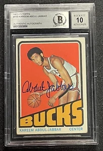 KAREEM ABDUL-JABBAR SIGNED 1972 TOPPS CARD BECKETT GEM MINT AUTO GRADE 10 856 - Picture 1 of 2