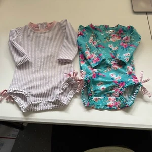 Rüschenbutts Mädchen Langarm Schwimmpaket Einteiler 6-12 Monate Seersucker Blumen - Bild 1 von 10