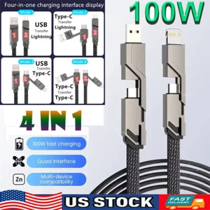 100W 5A 4 in 1 PD Fast Charging Data Cable USB Type C Cable For iPhone Samsung - Picture 1 of 14