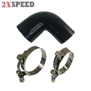 4-Ply Black Silicone 2" to 2.5" Hose Coupler 90 Degree+2’’+2.5’’ Hose Clamp - Picture 1 of 10