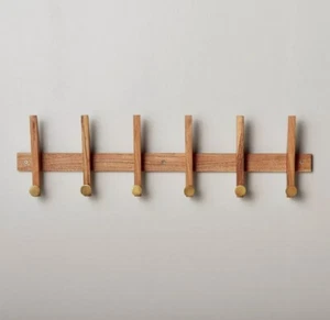 26" Wood & Brass Hook Rail Wall Coat Rack - Hearth & Hand with Magnolia - Picture 1 of 2