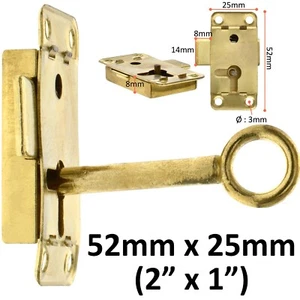 BRASS CABINET LOCK & KEY SET Wardrobe Antique Classic Furniture Door Latch 2"x1" - Picture 1 of 17