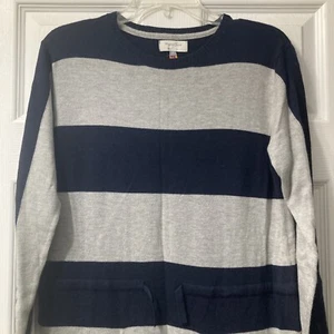 Mayoral Jeans Girls Size 14 Navy Blue Grey Striped Sweater Dress Angora Pockets - Picture 1 of 7