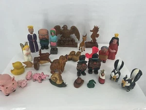 Vintage Lot 26 Signed Hand Carved Wood Folk Art Figures By Lentonmer Read Collec - Picture 1 of 24