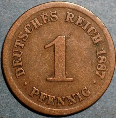 Germany 1 Pfennig 1887 D Wilhelm II KM# 1 - Image 1 of 2