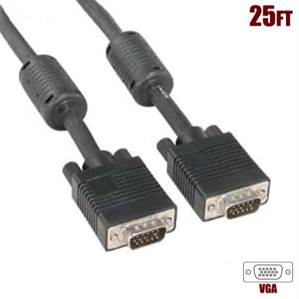 25FT SVGA VGA 15 Pin Male to Male Adapter Cable Cord PC Monitor Laptop TV Black - Image 1 of 1