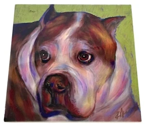 Karen Derrico Bulldog Ceramic Tile Colorful Wall Art Animal Dog Un Danshen - Picture 1 of 11