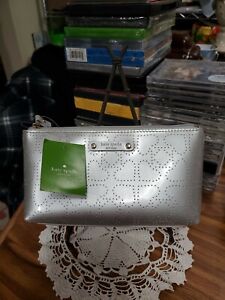 Kate Spade Little Shiloh Silver Bag make up, toiletry bag zip brand new 