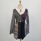 Hand Jive Womens Art To Wear Patchwork Button Cardigan Size M Long Sleeve V-Neck