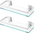 Bathroom Glass Shelf Aluminum Tempered Glass 8MM Extra Thick 2 Pack Rectangular
