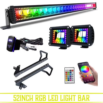 52 inch RGB Led Light Bar Bluetooth&Remote Strobe For Jeep Wrangler JK 2007-2018 Foto 1 de 4